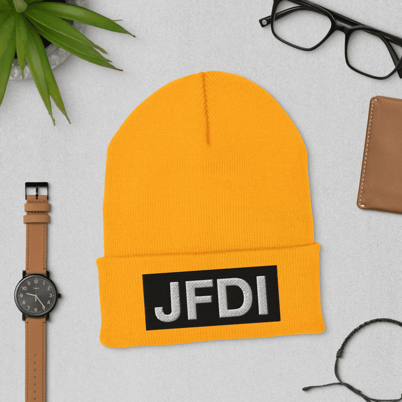 Indy Hall embroidered beanie in Gold